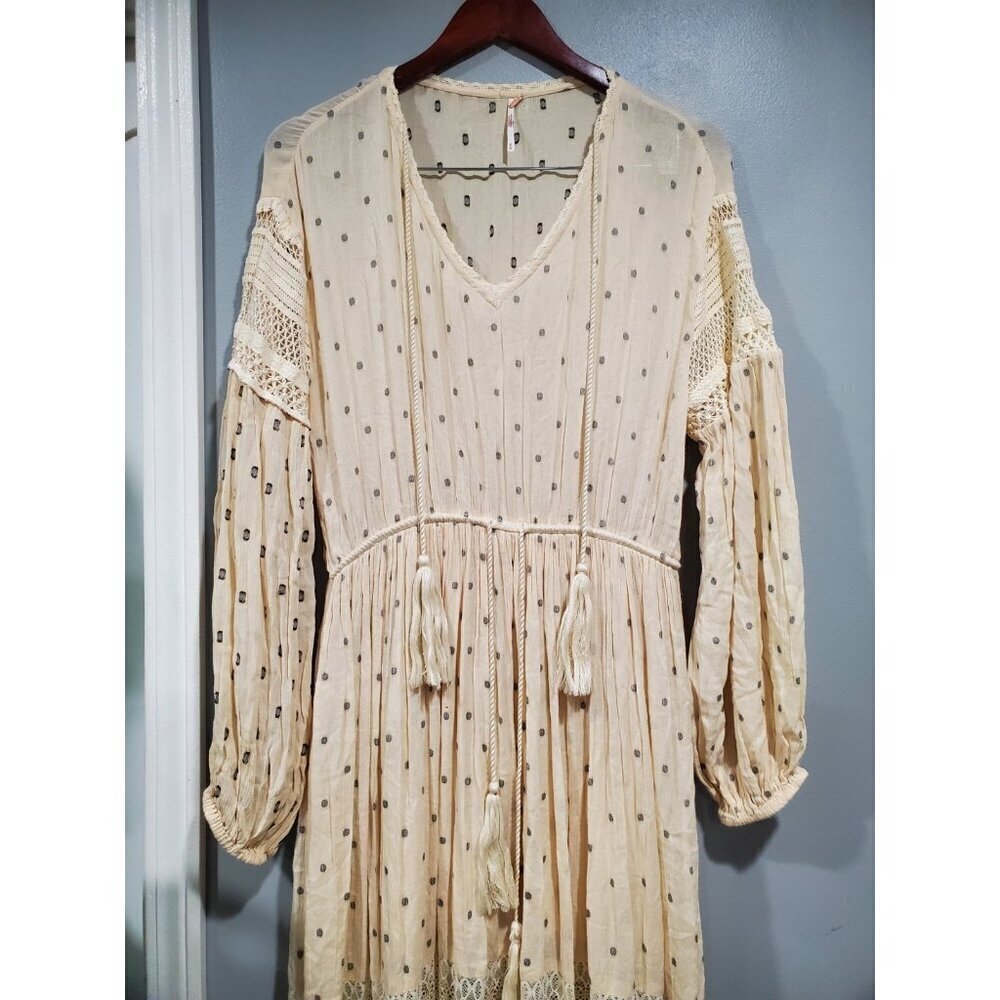 Free People Sada Ivory Maxi Dress Long-Sleeved Tiered Boho CottageCore Sz M - Picture 5 of 16